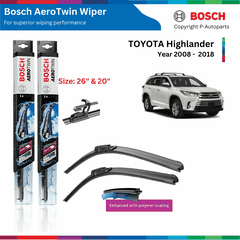 Bộ gạt mưa BOSCH AeroTwin 26" & 20", TOYOTA Highlander đời xe 2008 đến 2018, gạt nước Highlander