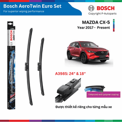 Bộ gạt mưa BOSCH AeroTwin Euro Set A398S 24" & 18", Mazda CX-5 CX5 đời xe 2012 đến nay