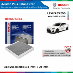 Lọc gió điều hòa BOSCH Aeristo Premium, LEXUS ES 200 đời xe 2015 đến nay, lọc bụi mịn PM2.5