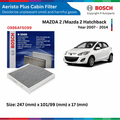 Lọc gió điều hòa than hoạt tính BOSCH Aeristo Plus 0986AF5099, MAZDA 2 đời xe 2007 đến 2014