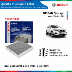 Lọc gió điều hòa BOSCH Aeristo Premium, NISSAN Qashqai đời xe 2006 đến 2021, lọc bụi mịn PM2.5