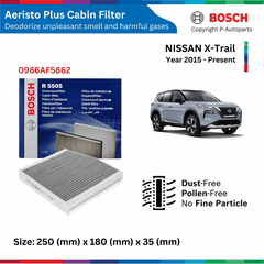 Lọc gió điều hòa than hoạt tính BOSCH Aeristo Plus, NISSAN X-Trail Xtrail đời xe 2015 đến 2020