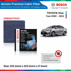 Lọc gió điều hòa BOSCH Aeristo Premium, TOYOTA Vios đời xe 2002 đến nay, lọc bụi mịn PM2.5