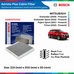Lọc gió điều hòa BOSCH Aeristo Plus, MITSUBISHI Triton Outlander Pajero Sport, than hoạt tính