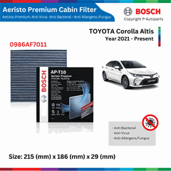 Lọc gió điều hòa BOSCH Aeristo Premium, TOYOTA  Corolla Altis đời xe 2008 đến nay, lọc bụi mịn PM2.5