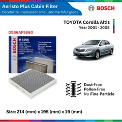 Lọc gió điều hòa than hoạt tính BOSCH Aeristo Plus AF5860, TOYOTA  Corolla Altis, đời xe 2001 đến 2008