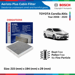 Lọc gió điều hòa BOSCH Aeristo Premium, TOYOTA  Corolla Altis đời xe 2008 đến nay, lọc bụi mịn PM2.5