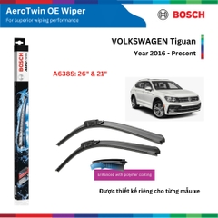 Bộ gạt mưa BOSCH AeroTwin Euro Set A638S 26" & 21", VOLKSWAGEN Tiguan đời xe 2016 đến nay,