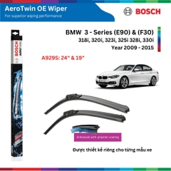 Bộ gạt mưa BOSCH AeroTwin Euro Set A929S, BMW 3 Series (E90) 318i 320i 323i 325i 328i 330i đời xe 2009 đến 2015
