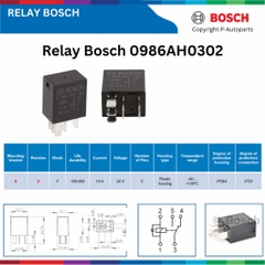 Rơ le BOSCH 0986AH0302 24V 5 chân nhỏ không bát có Diode, relay BOSCH