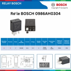 Rơ le Bosch 0986AH0304 12V 5 chân nhỏ không bát có Diode, relay Bosch
