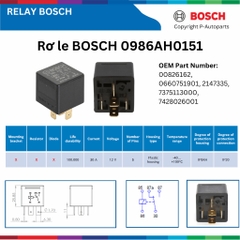Rơ le BOSCH 0986AH0151 12V 5 chân không bát, relay BOSCH