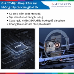 Giá đỡ điện thoại kèm sạc không dây cài cửa gió ô tô, xoay 360 độ, tự động kẹp điện thoại