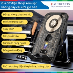 Giá đỡ điện thoại kèm sạc không dây cài cửa gió ô tô, xoay 360 độ, tự động kẹp điện thoại