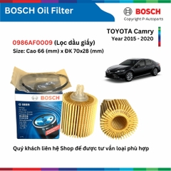 Lọc dầu giấy BOSCH Oil Filter 0986AF0009 xe TOYOTA Camry đời (2015-2020)