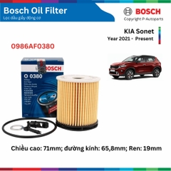 Lọc dầu giấy động cơ xe KIA Sonet đời 2021 đến nay, BOSCH Oil Filter 0986AF0380