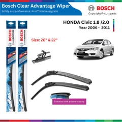Bộ gạt mưa BOSCH AeroTwin Euro Set A392S 28" & 23", HONDA Civic đời xe 2006 đến 2011