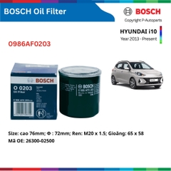 Lọc dầu nhớt động cơ BOSCH O0203 xe HYUNDAI I10 đời 2013 đến nay. lọc sắt
