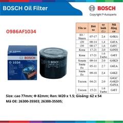 Lọc dầu nhớt động cơ BOSCH xe HYUNDAI i10 i30 Accent Elantra SantaFe Tucson Solati Stargazer