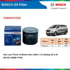 Lọc dầu nhớt động cơ BOSCH xe HYUNDAI i10 i30 Accent Elantra SantaFe Tucson Solati Stargazer
