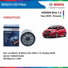 Lọc dầu động cơ BOSCH Oil Filter 0986AF0126 xe HONDA Brio đời 2019 đến nay