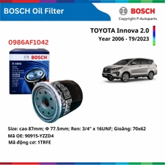 Lọc dầu sắt BOSCH Oil Filter O1042 xe TOYOTA Innova đời 2006 đến 2023
