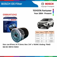 Lọc dầu sắt BOSCH Oil Filter O1042 xe TOYOTA Fortuner đời 2006 đến nay