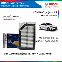 Lọc gió động cơ BOSCH Air Filter xe HONDA City Jazz HRV đời 2008 đến 2021