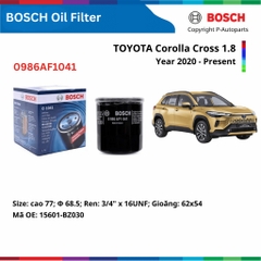 Lọc dầu động cơ BOSCH Oil Filter O1041 xe TOYOTA Avanza đời 2015 đến 2021
