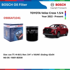 Lọc dầu động cơ BOSCH Oil Filter O1041 xe TOYOTA Veloz Cross đời 2022 đến nay