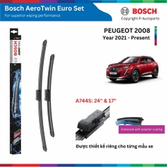 Bộ gạt mưa BOSCH AeroTwin Euro Set A744S 24" & 17" xe PEUGEOT 2008 đời 2021 đến nay