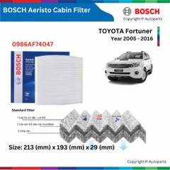 Lọc gió điều hòa BOSCH Aeristo Premium, TOYOTA Fortuner đời xe 2005 đến 2022