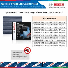 [Sỉ-Lẻ] Lọc gió điều hòa BOSCH Aeristo Premium than hoạt tính lọc bụi mịn PM2.5, xe Nhật Hàn Mỹ