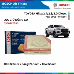 Lọc gió động cơ BOSCH Air Filter 0986AF2990 xe TOYOTA Hilux Diesel đời 2011 đến nay