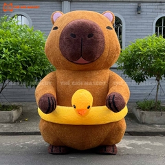 Mascot Hơi Capybara Đeo Phao