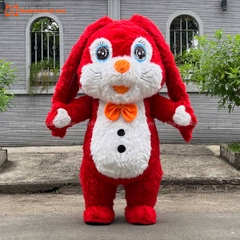 Mascot Hơi Thỏ Tai Dài Màu Đỏ