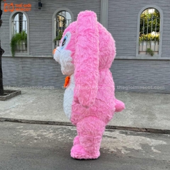Mascot Hơi Thỏ Tai Dài Màu Hồng