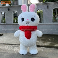 Mascot Hơi Thỏ Trắng Quàng Khăn