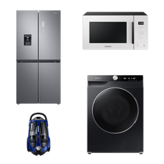 Tủ Lạnh 4 Cửa Ngăn Lấy Nước Ngoài, 488 L và Máy Giặt Bespoke AI Cửa Trước, 12kg và Lò Vi Sóng Bespoke Dòng Nướng, 23 L và Hút Bụi Dạng Hộp, 430 W