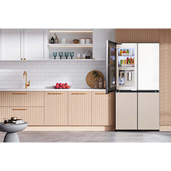 Tủ Lạnh Bespoke 4 Cửa với Beverage Center™ màu Trắng Thạch Anh/Nâu Be, 648L