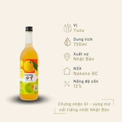Rượu mơ Nhật Bản Nakano Yuzu vị chanh Nhật 720ml 12%