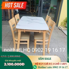 Bộ Bàn 4 Ghế CABIN Bàn Giả Đá Màu Gỗ Tự Nhiên Đẹp