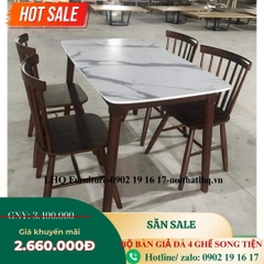 Bộ bàn ăn 4 ghế Song Tiện – Bàn giả đá 1m2