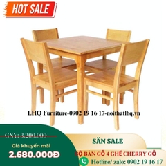 Bộ bàn ăn 4 ghế Cherry – Bàn Chân Vuông Mặt 80cm