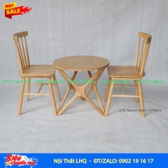 Bộ Bàn Ăn Giá Rẻ Gỗ Tự Nhiên - Bàn Chân Sao Tròn 60, 2 Ghế Song Tiện