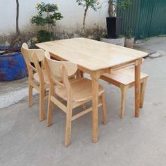 Bộ bàn ăn dài 1m2, 2 ghế Mango, 1 ghế bench