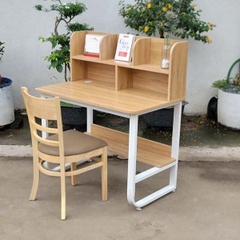Bộ bàn học sinh khung sắt liền giá sách kết hợp ghế Cabin