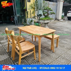 Bộ bàn ăn dài 1m2, 2 ghế Mango, 1 ghế bench