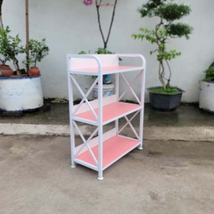 Kệ sách khung sắt 3 tầng rộng 50cm, Mặt gỗ MDF chống trầy, Thiết kế tháo lắp, Màu xanh, hồng, tự nhiên, walnut