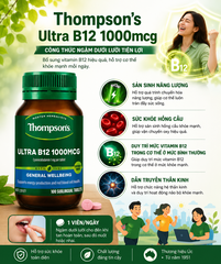 Thompson's Ultra B12 1000mcg bổ sung vitamin B12 hỗ trợ tạo hồng cầu 100v (10/28)